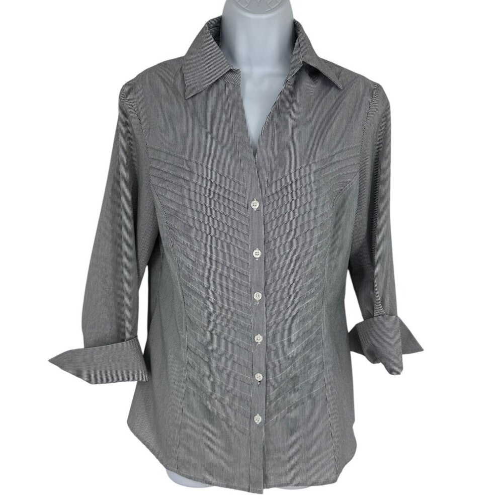 Christopher & Banks Womens Striped Button-Down Collared Long Sleeve Blouse Sz M